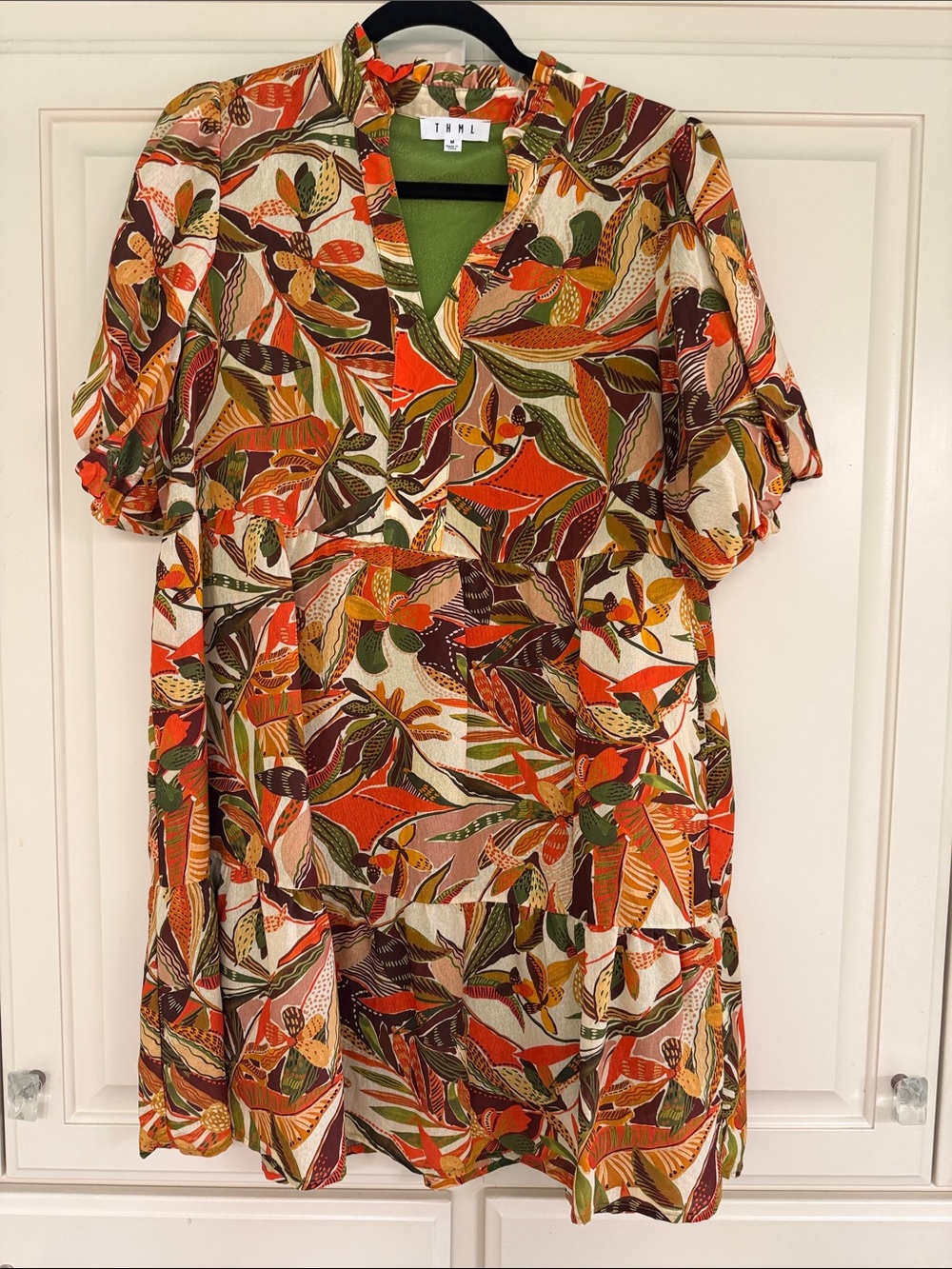 THML Short Sleeve Dress in Orange & Green